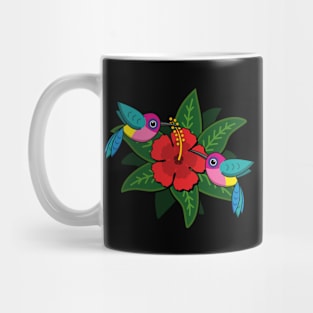 Cute Hummingsbirds on Hibiscus Flower Cartoon Mug